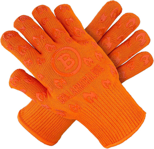 Oven Gloves 932°F Extreme Heat & Cut Resistant Oven Mitts with Fingers for BBQ, Cooking, Grilling, Baking – Accessory for Fire Pit, Camping, Fireplace & More - Orange Bitcoin Gift