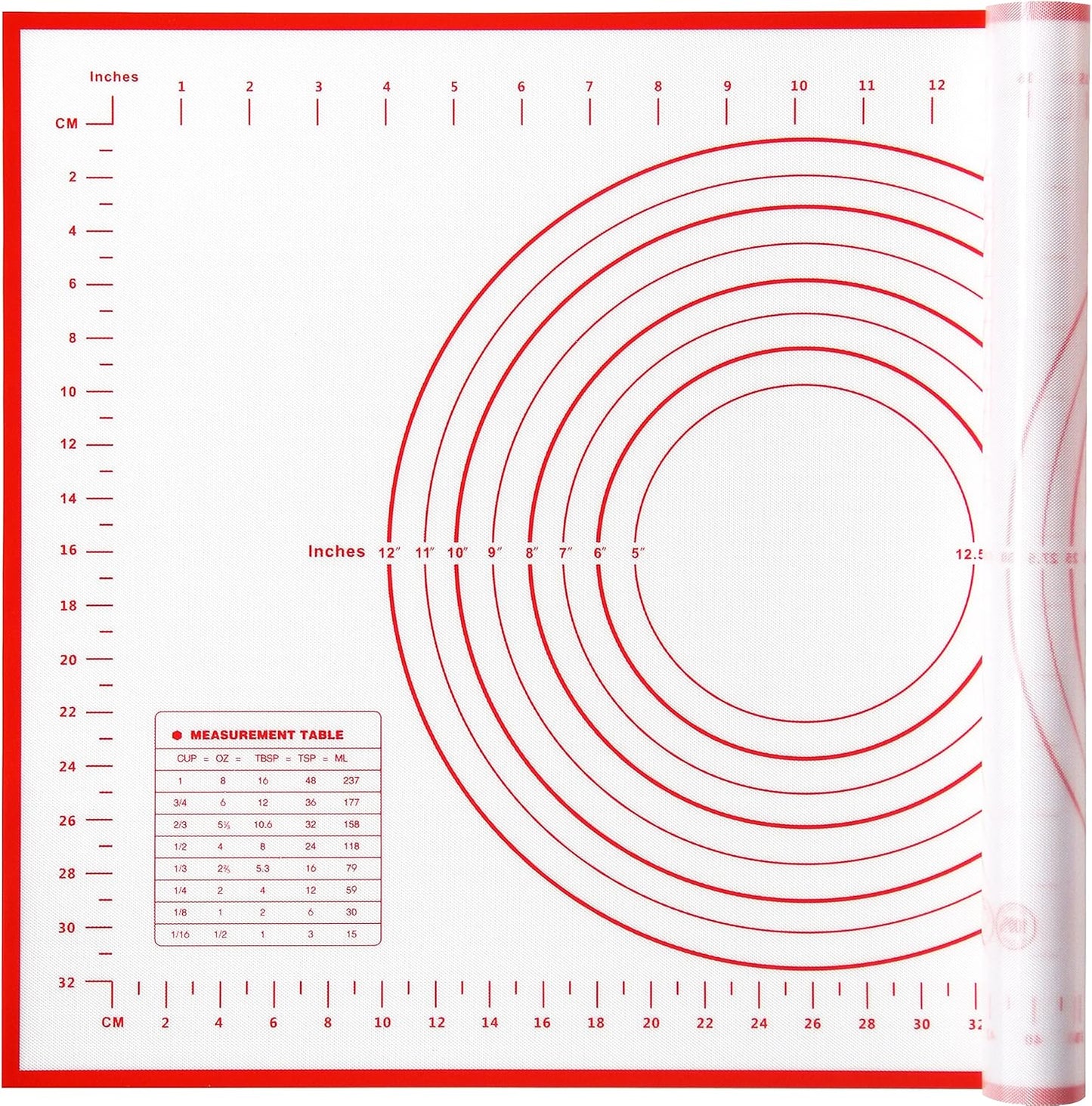 Yansumi Silicone Pastry Mat Extra Large Non-Slip Mat for Rolling Dough Pie Crust and Baking Non-Stick with Measurements (24x16, Red)