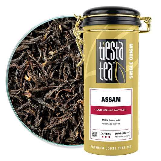 Tiesta Tea - Assam Black Tea, Loose Leaf, Single Origin Premium Black from India, High Caffeinated, Make Hot or Iced & Brews Up to 50 Cups, Pure Unblended, 4oz Refillable Tin
