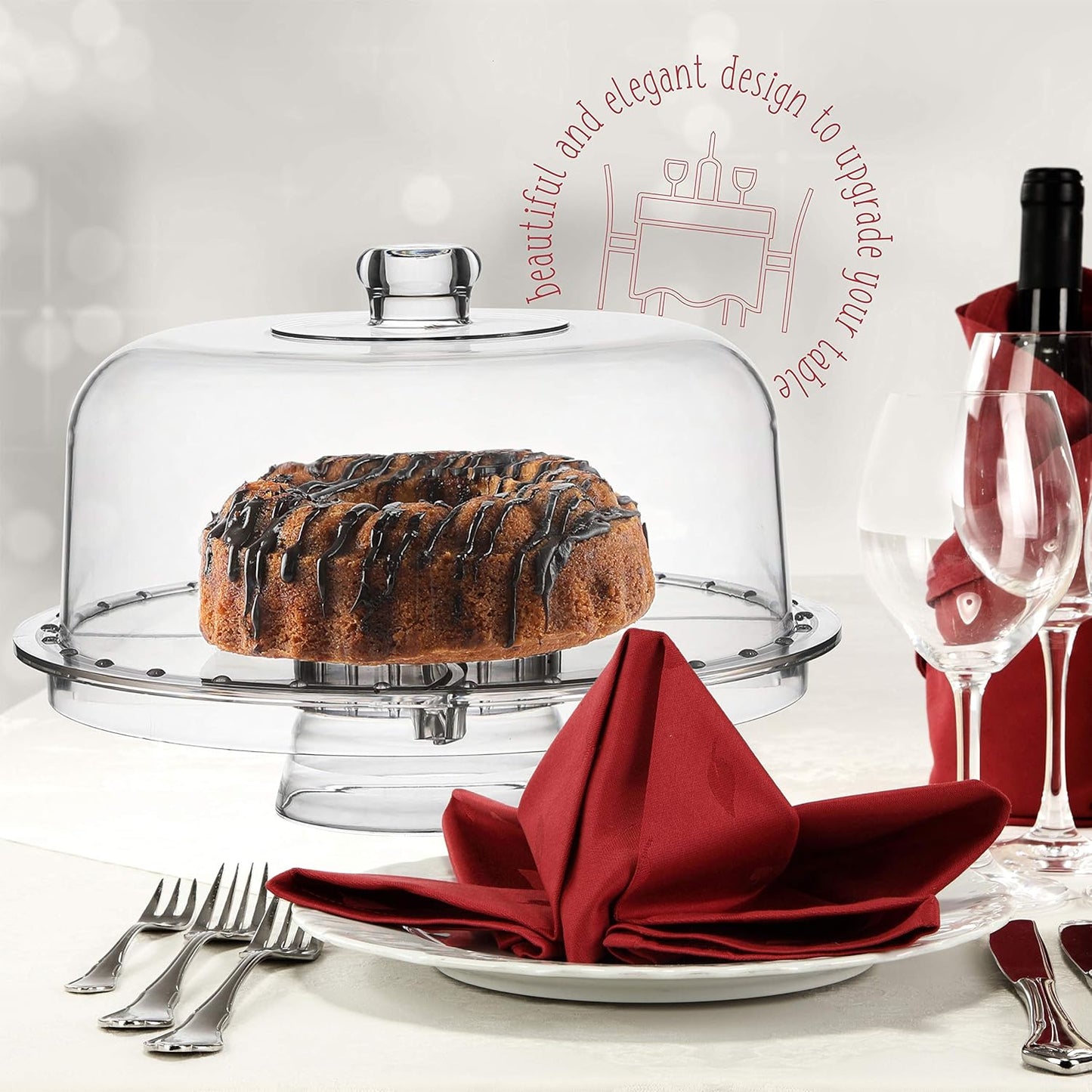 Homeries Acrylic Cake Stand with Lid, Cake Plate, (6 in 1) Multi-Functional Serving Platter, Large Cake Stand with Dome, Cake display stand with lid & Cake Dome - Use as Cake Holder, Cake Cover