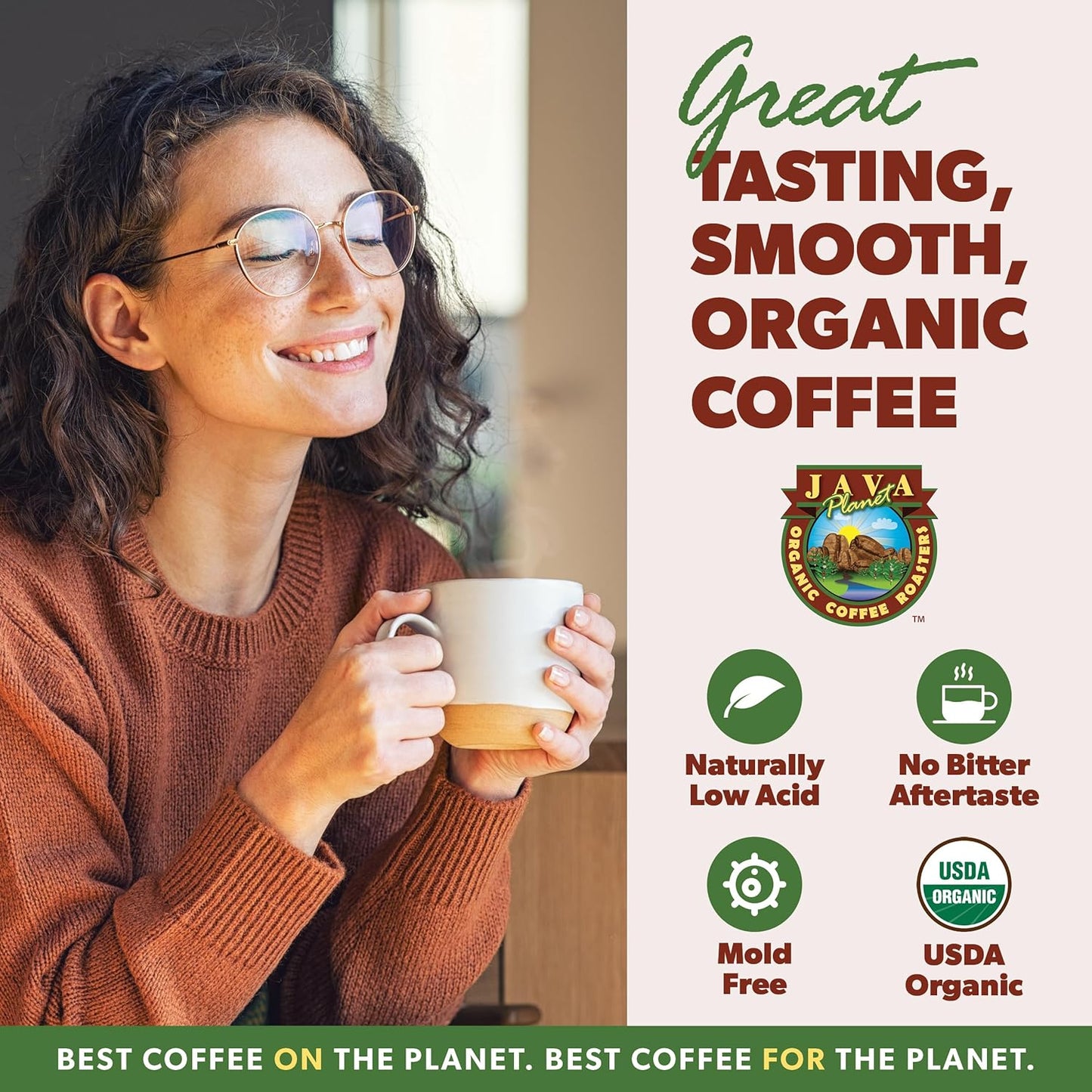Low Acid Organic Coffee – Whole Bean, Mold-Free & Stomach Friendly by Java Planet, Espresso Blend Coffee, Dark Roast, Smooth Full Flavored, 1LB Bag