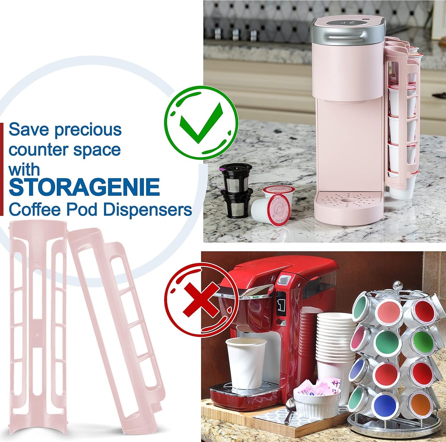 STORAGENIE Coffee Pod Holder for Keurig K-cup, Side Mount K Cup Storage, Perfect for Small Counters(Pink)