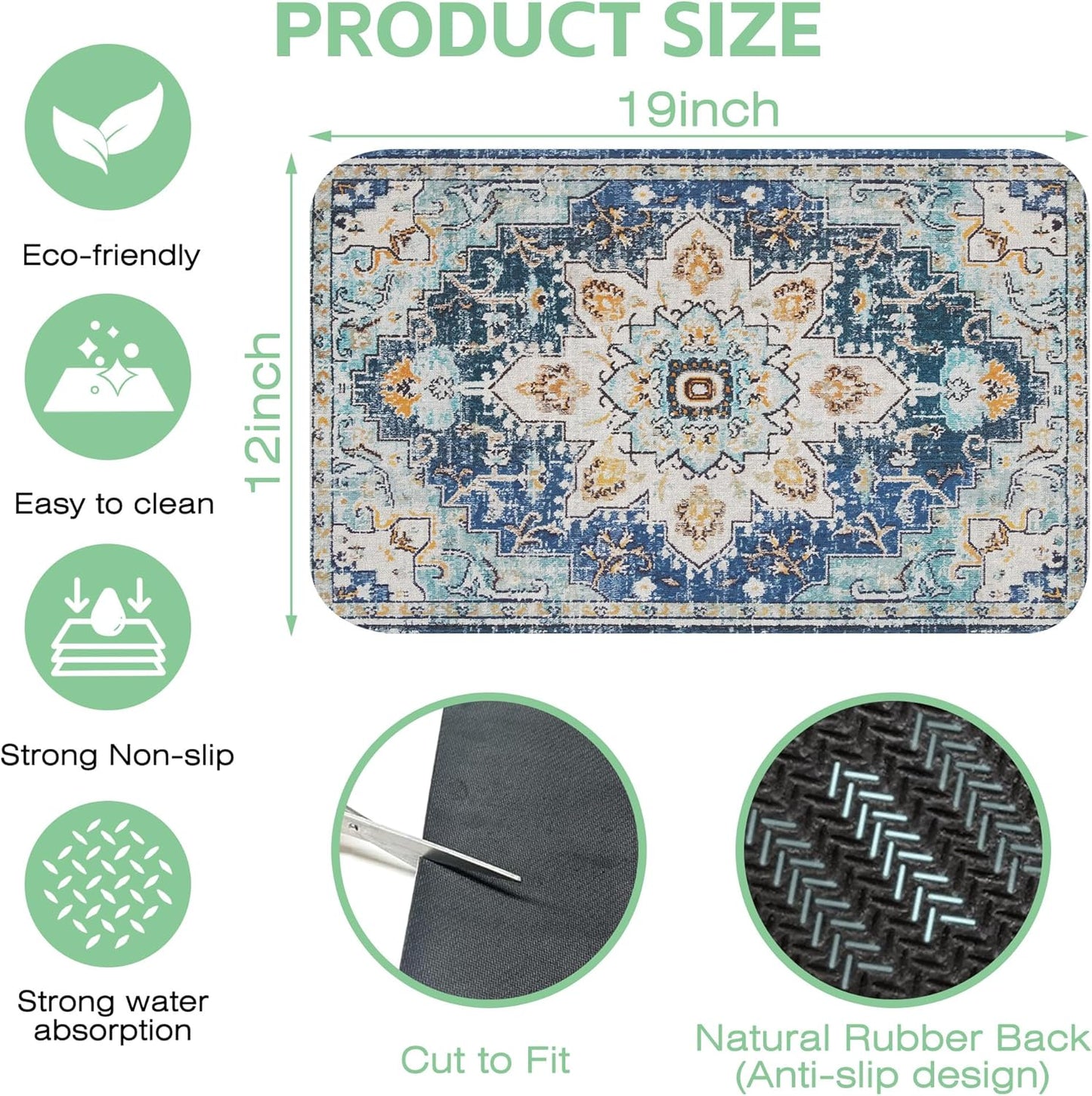 Bohemian Textile Rug Texture Dish Drying Mat,12"X19" Absorbent Fast Dish Drying Mat for Kitchen Counter Pot and Pan, Kitchen Accessories