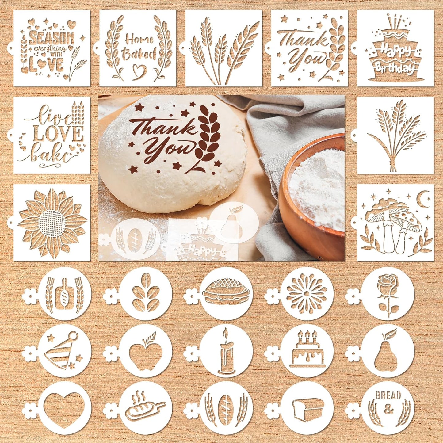Bread Stencils for Sourdough - 24 Pcs Bread Stencils for Baking, Sourdough Bread Baking Tools, Gifts for Sourdough Bakers, Bread Making Accessories, Pie Cake Cookie Baking Stencils Template