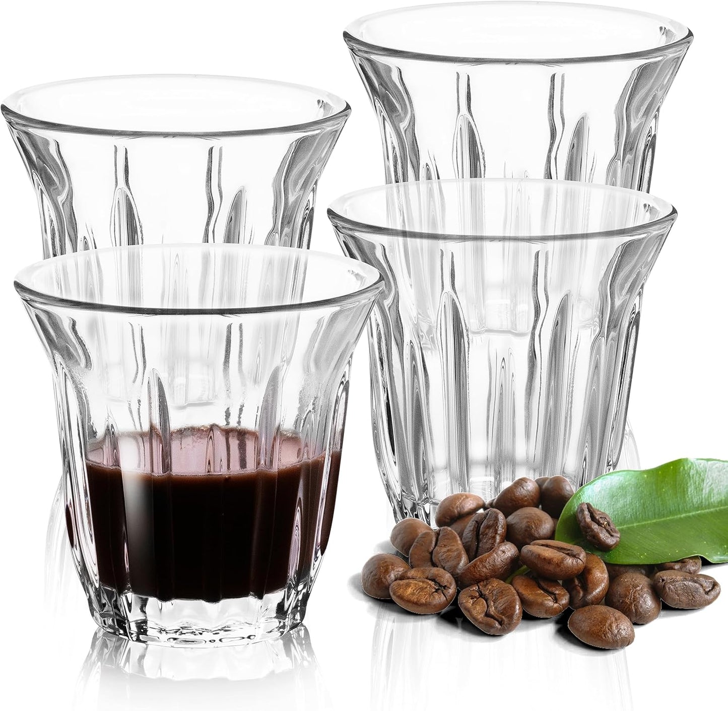 Espresso Cups Set of 4 Clear Glass Cups 3oz for Coffee/Milk, Coffee Mugs Insulated Shot Glasses Regular Espresso Accessories in Kitchen/Office/Bar, Easy to Clean (3oz-4 Pack)