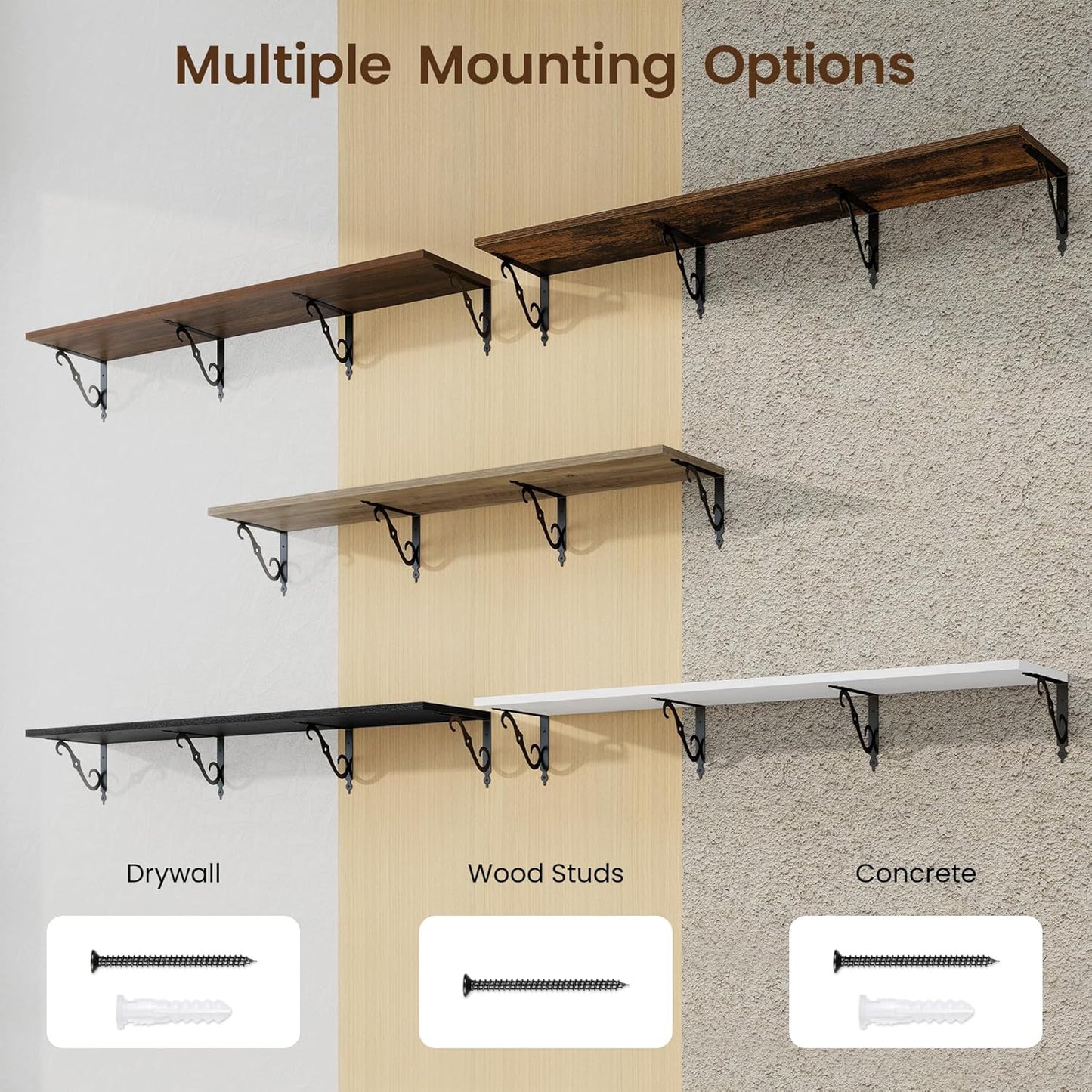 RICHFOCUS 12 Inch Deep Floating Shelves for Wall, 55" W x 12" D Wood Wall Shelves Set of 2, Wide Floating Shelves for Living Room, Bedroom, Kitchen, Bathroom and Decor Storage, Rustic Brown