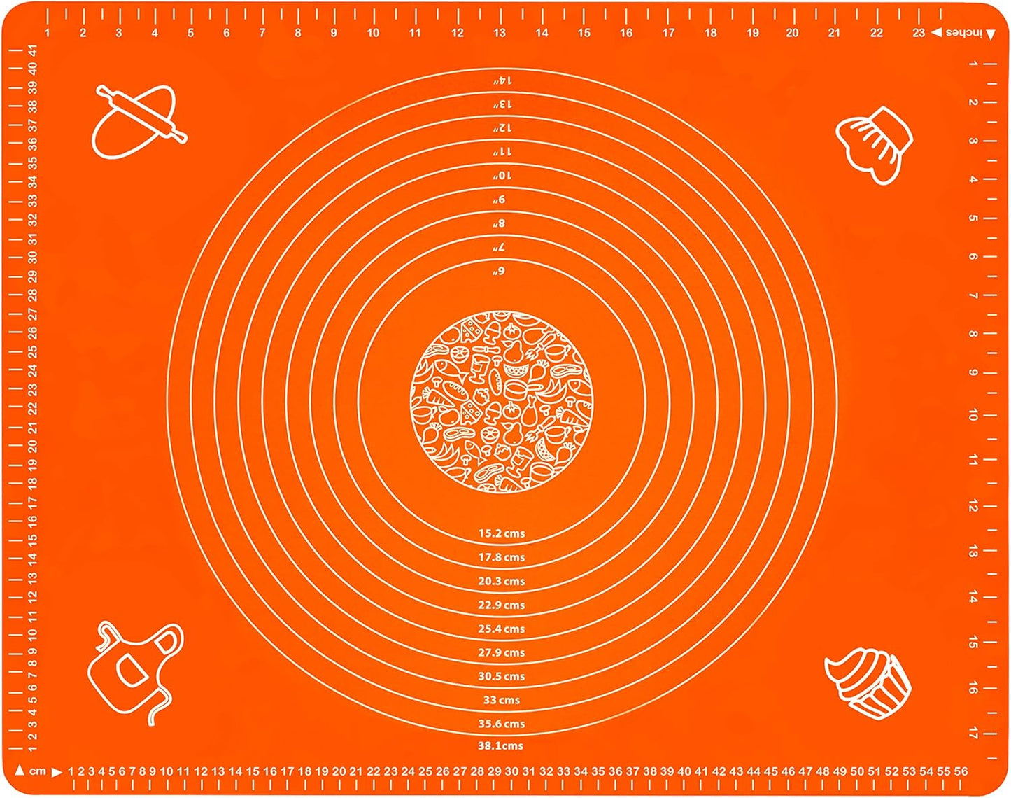 Silicone Baking Mat for Rolling Pastry Dough with Measurements, 25.6 x 17.7 BPA Free Non stick and Non Slip Orange Table Sheet Baking Supplies for Bake Pizza Cake