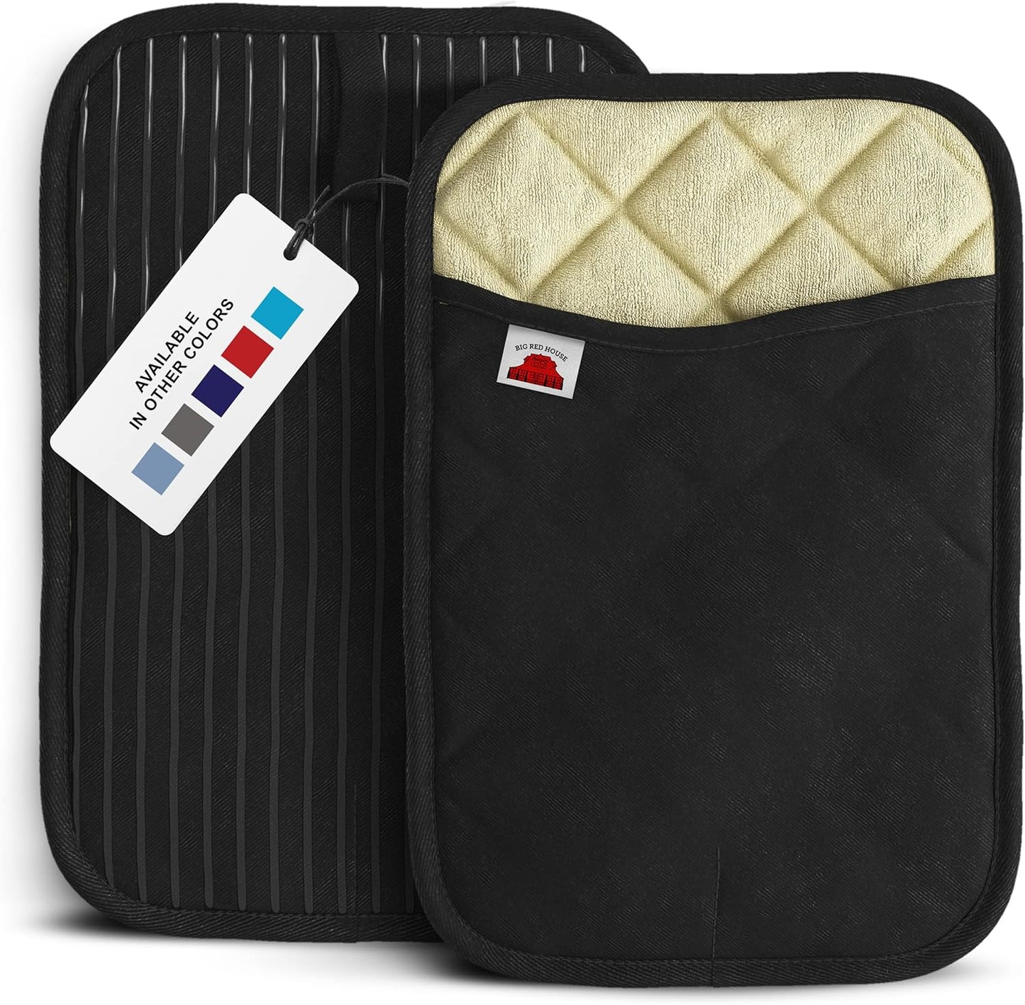 Big Red House - Silicone Pot Holders- Set of 2 Black- 10x3- Heat Resistant Kitchen Protectors for Hot Pans and Baking Professional Grade Cooking Mitts