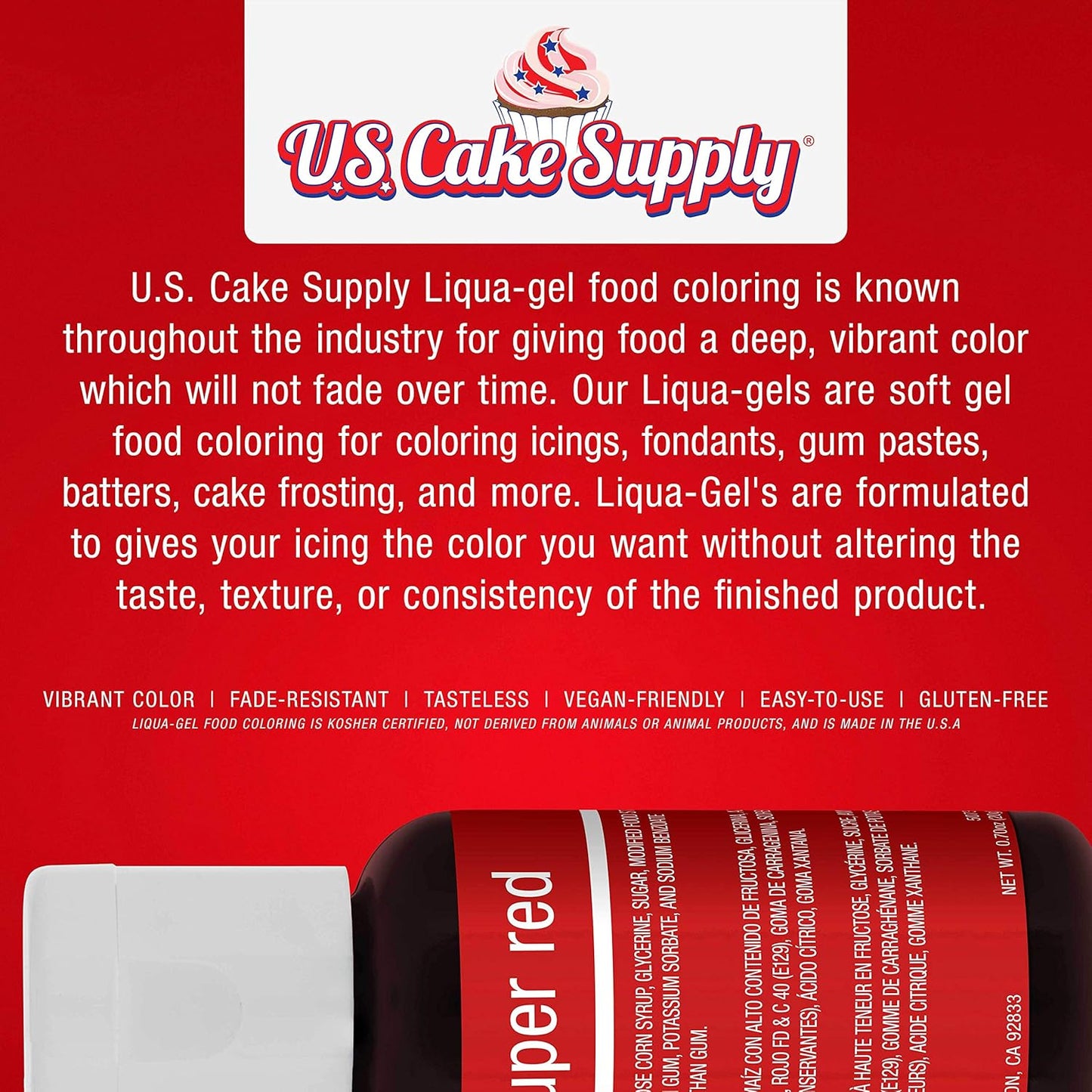 24 Color Cake Food Coloring Liqua-Gel Decorating Baking Primary & Secondary Colors Deluxe Set - U.S. Cake Supply 0.75 fl. oz. (20ml) Bottles - Made in the U.S.A.