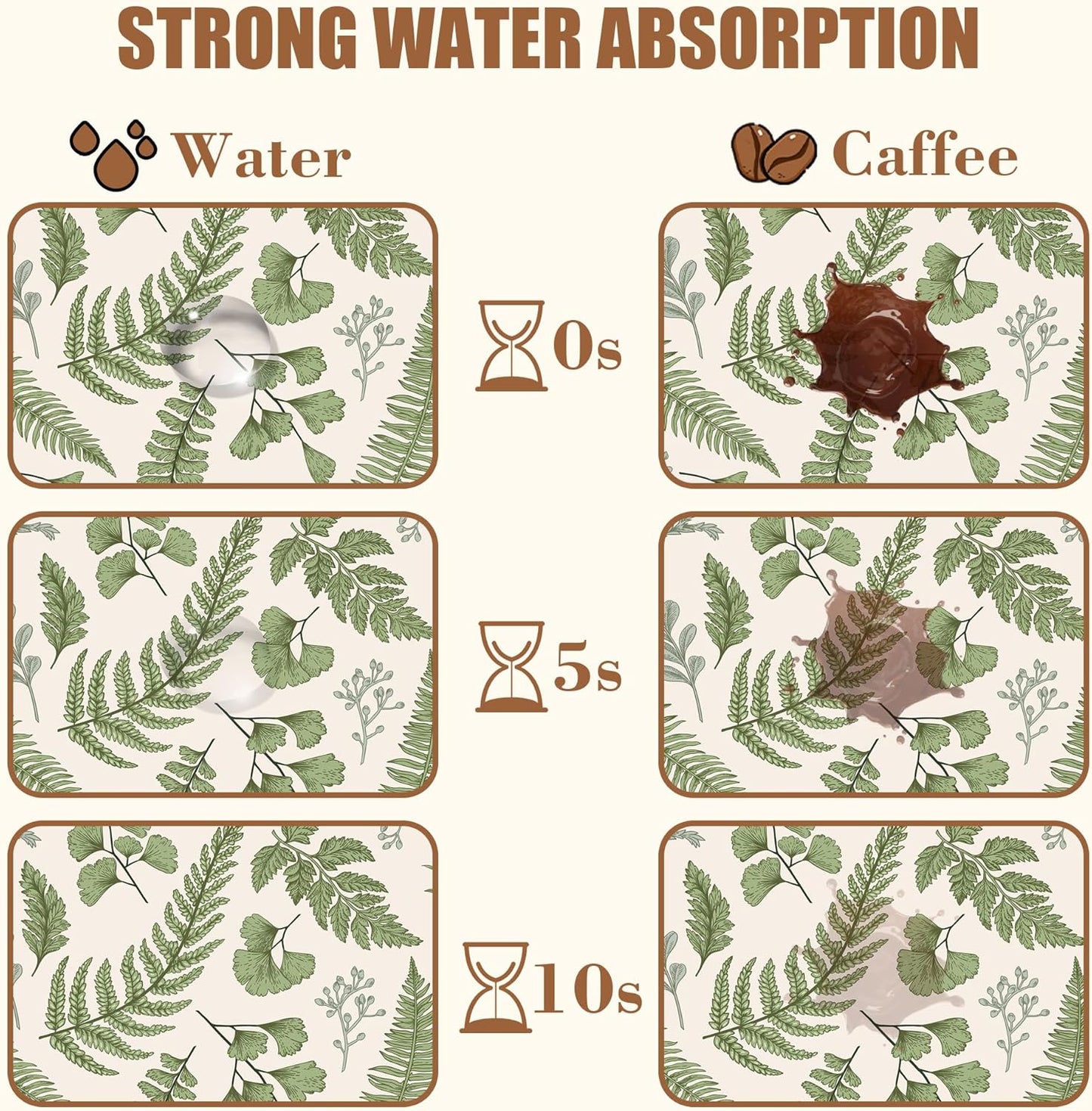 Leaves and Herbs Dish Drying Mat for Kitchen Counter Coffee Bar Mat Hide Stain Absorbent Rubber Backed Dish Drainer Rack Pad Coffee Maker Espresso Machine Table Accessories 15.7 x 23.6 Inch