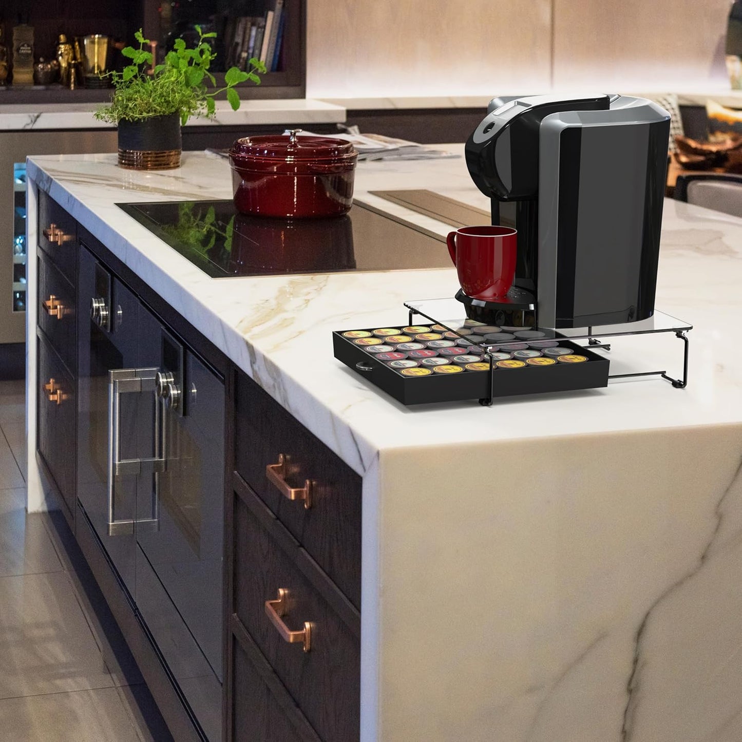 DecoBrothers Crystal Tempered Glass Holder Drawer for 36 Coffee Pods Storage, Black