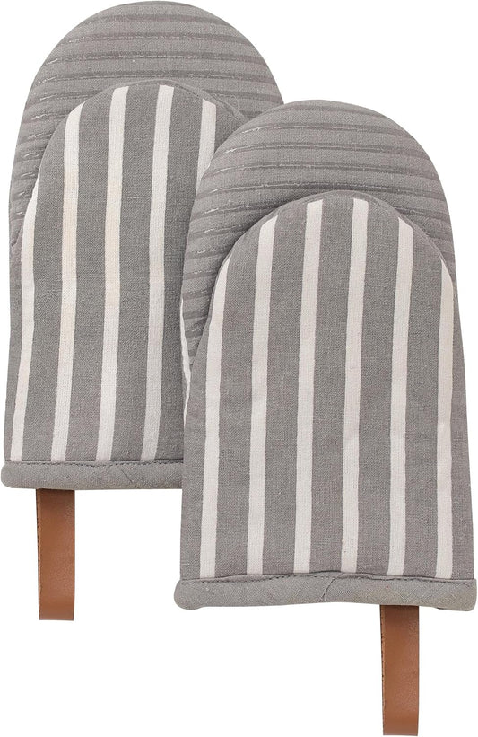 Folkulture Mini Oven Mitts Heat Resistant | (5.75 x9) Set of 2 White Short Oven Mitts with Hanging Loop | 100% Cotton Oven Gloves or Kitchen Mittens | Small Oven Mitt Set or Grey Silicone Oven Mitt