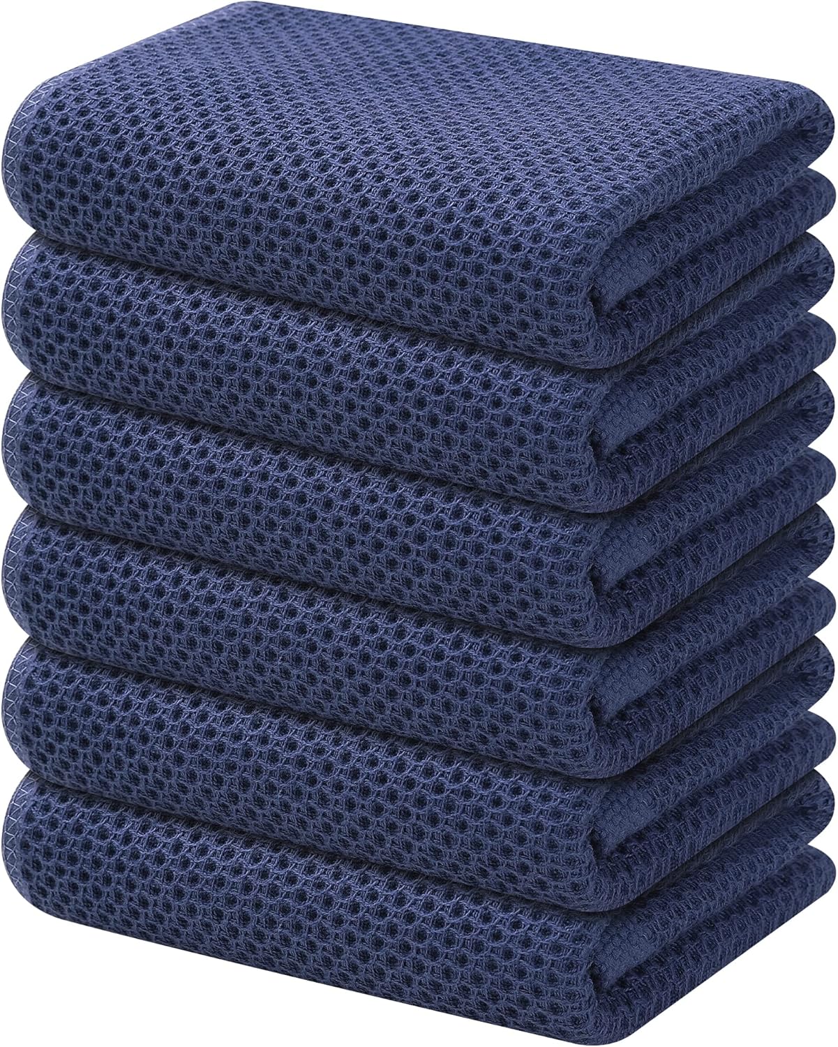 Kitinjoy 100% Cotton Waffle Weave Kitchen Towels, 6-Pack Super Soft and Absorbent Dish Towels for Drying Dishes, Kitchen Hand Towels, 13 in x 28 in, Navy Blue
