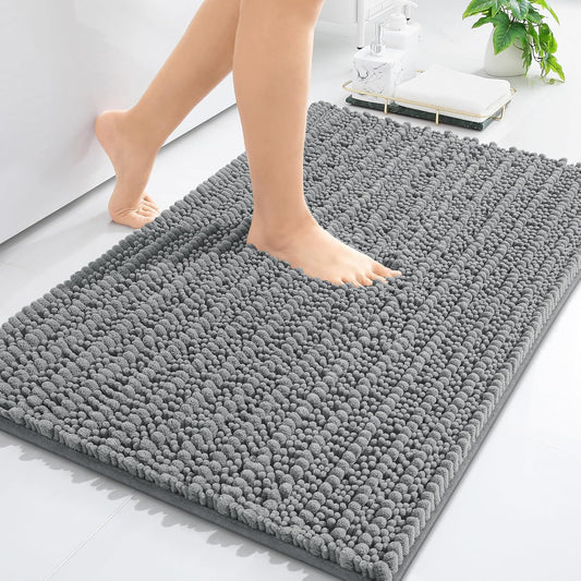 Arotive Luxury Chenille Bathroom Rug Mat, Extra Soft Thick Absorbent Shaggy Bath Rugs, Non-Slip Machine Wash Dry, Plush Bath Mats for Bathroom, Shower and Tub, 30x17, Grey