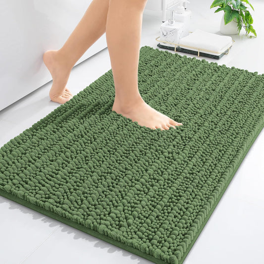 Arotive Luxury Chenille Bathroom Rug Mat, Extra Soft Thick Absorbent Shaggy Bath Rugs, Non-Slip Machine Wash Dry, Plush Bath Mats for Bathroom, Shower and Tub, 30x17, Olive Green