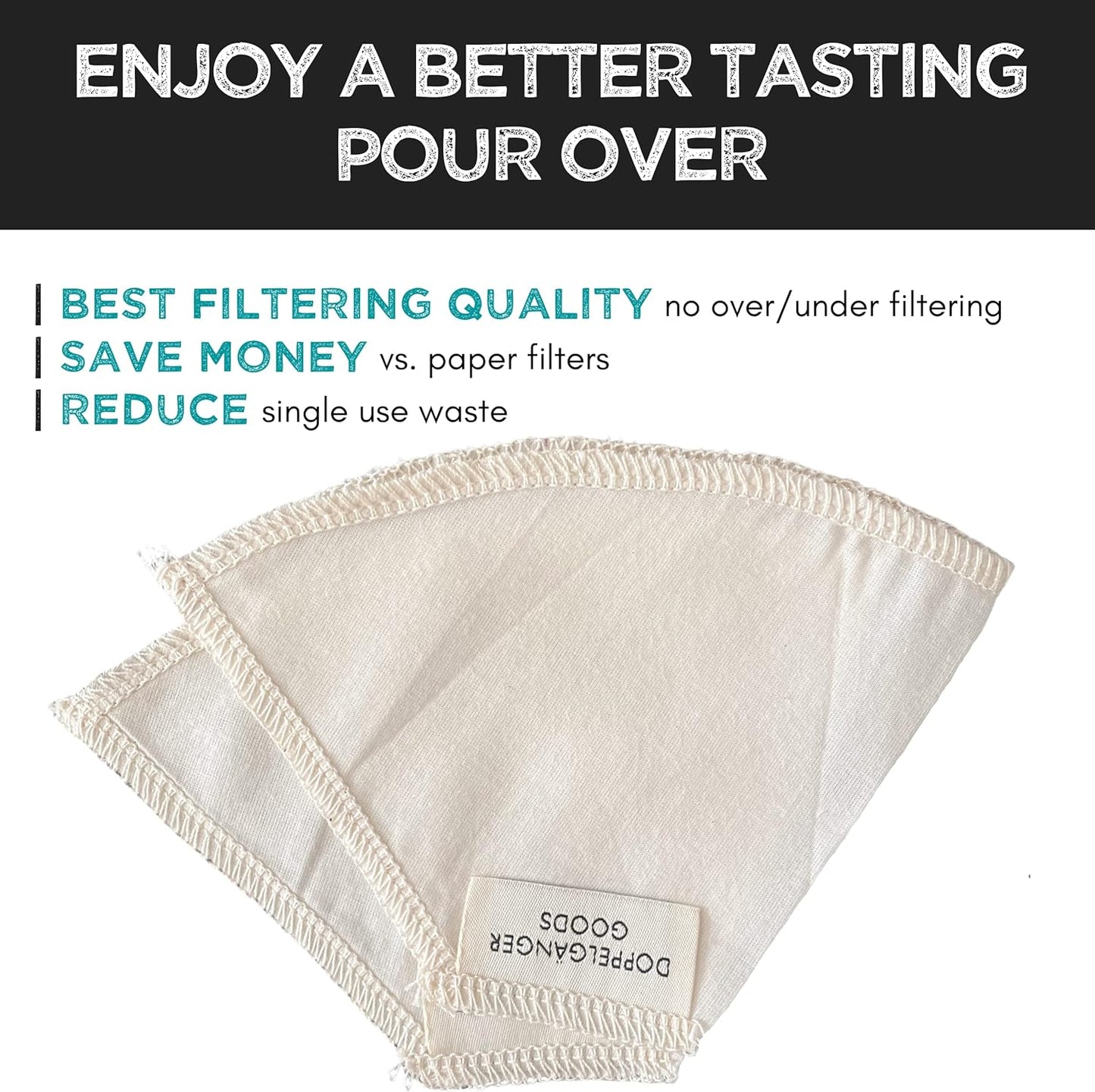 (2-Pack) Reusable Organic Cotton Cone #2 Coffee Filter — Cloth Filters for Coffee Dripper, Pour Over Coffee Dripper & Coffee Makers that Use 2-6 Cup Cone Coffee Filters