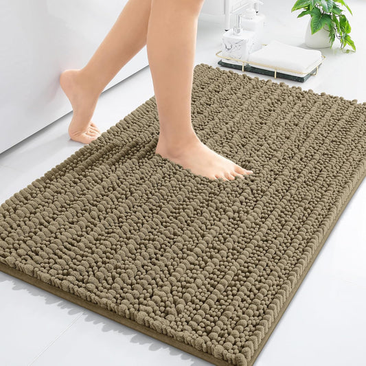 Arotive Luxury Chenille Bathroom Rug Mat, Extra Soft Thick Absorbent Shaggy Bath Rugs, Non-Slip Machine Wash Dry, Plush Bath Mats for Bathroom, Shower and Tub, 34x21, Camel