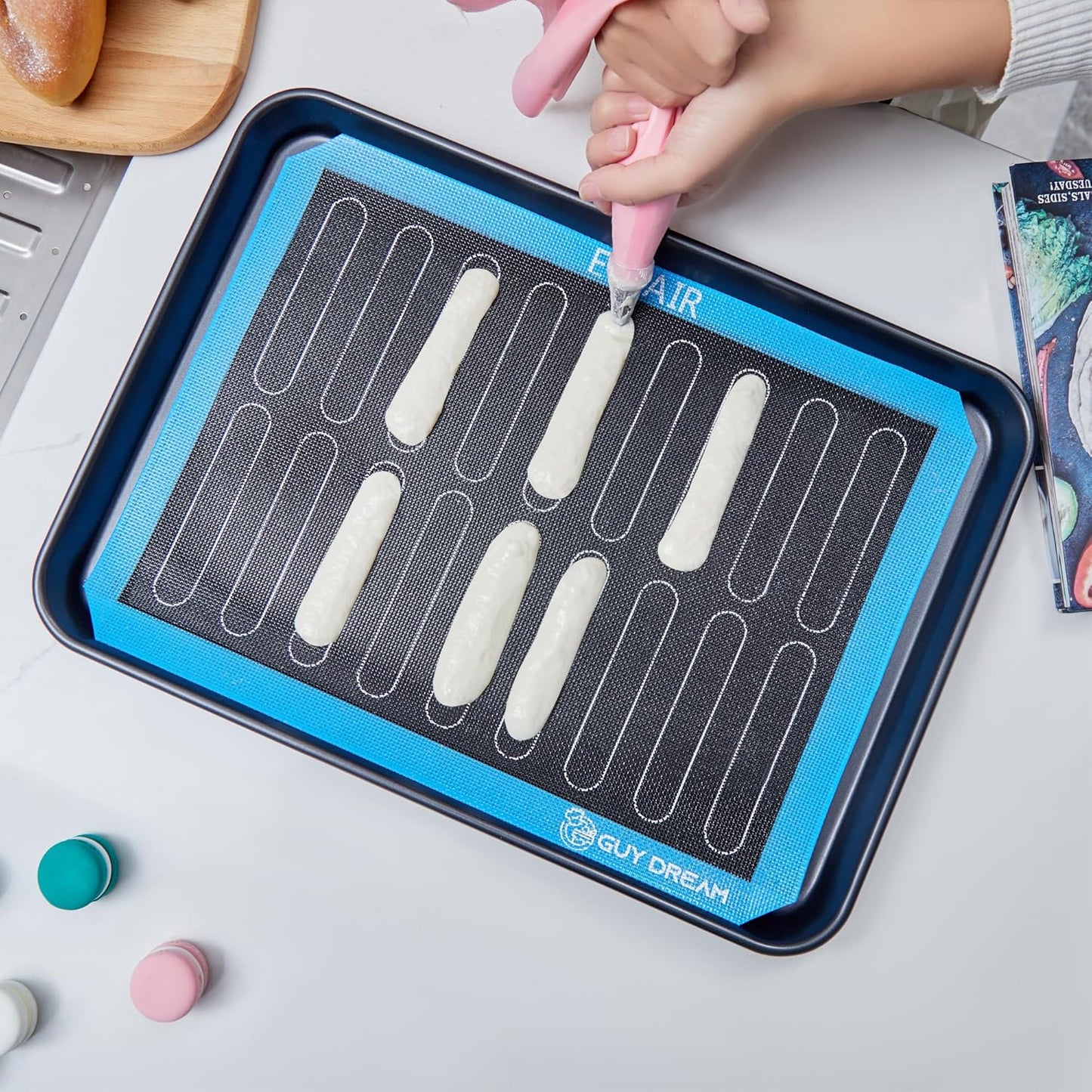 Non-Stick GUY DREAM Perforated Silicone Baking Mat 11-4/5" x 15-3/4" - 2PCs Eclair Mat for Baking - Steaming Mesh For Half Size Cooking Sheet