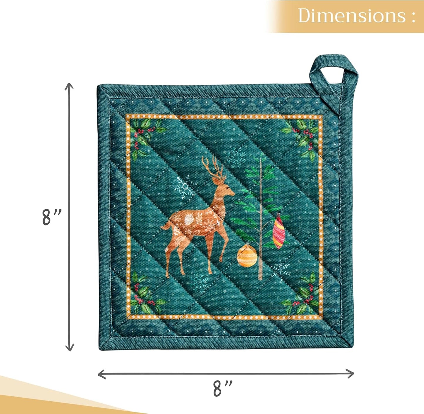 Maison d' Hermine Pot Holders Set 100% Cotton Heat Resistant Potholders 8" x 8" Hot Pads with Loop BBQ, Cooking, Baking, Grilling, Kitchen, Handling Hot Pans (Pack of 2, Hygge Christmas)