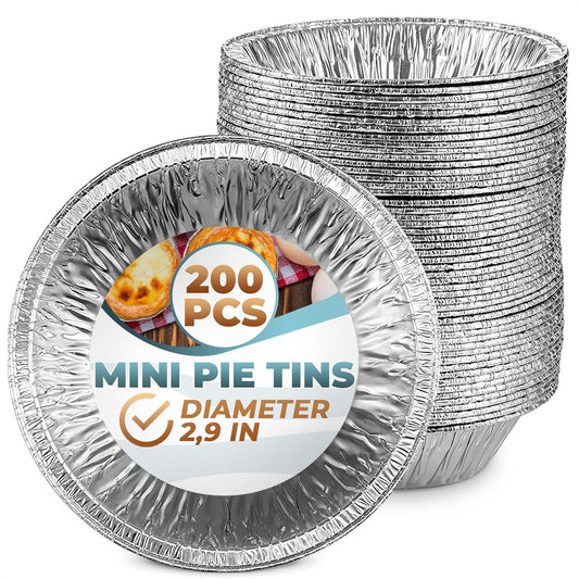 Mini Pie Tins 2.9 Inch - 200 Pack Disposable Aluminum Foil Pie Pans | Durable, Lightweight & Stackable for Oven & Freezer | Great for Tarts, Baking, Meal Prep, Catering, Takeout, Parties, and Desserts