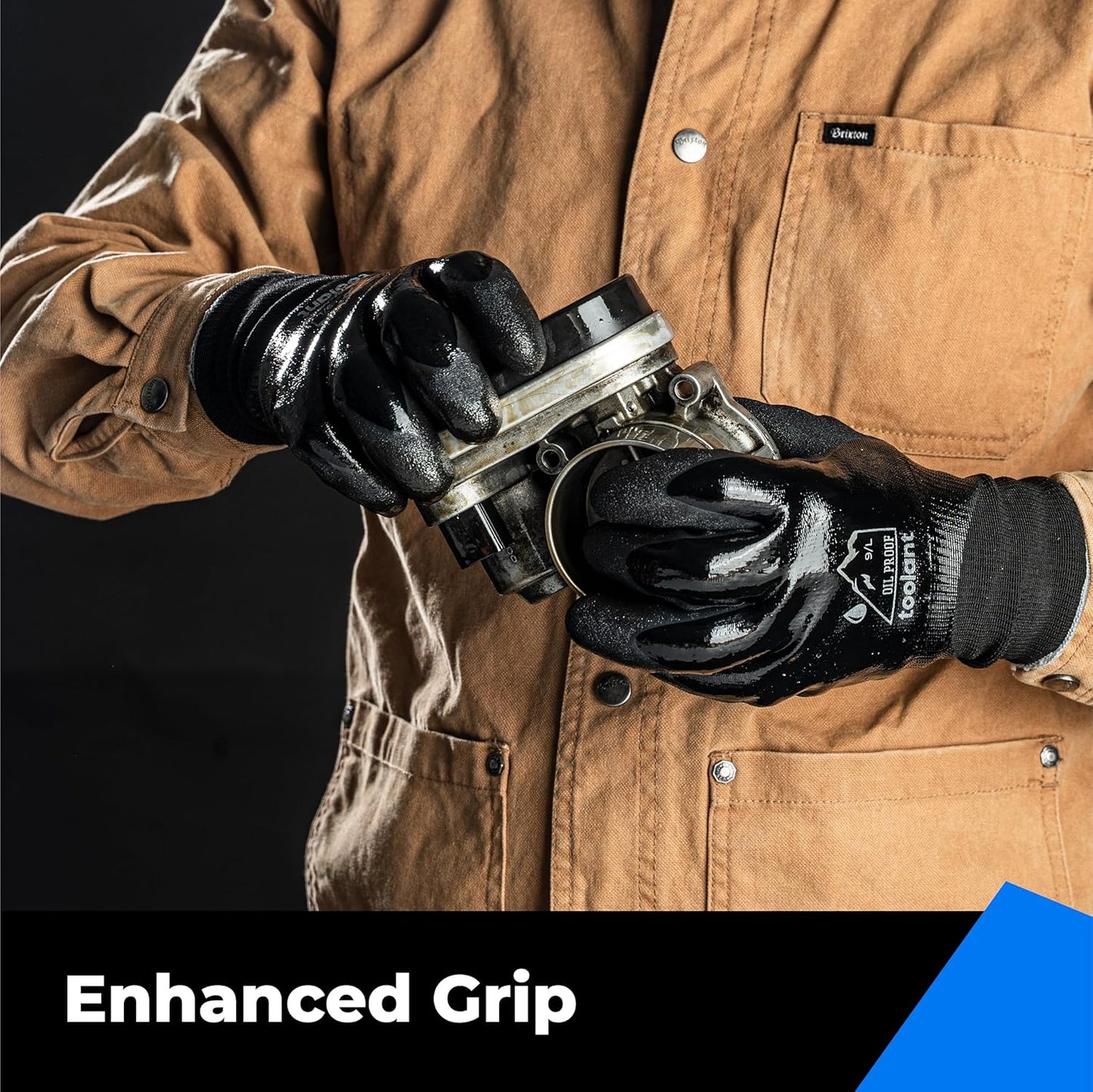 Waterproof Gloves for Men and Women, Freezer Gloves with Grip, Double Nitrile Dipped for Extreme Oil Repellent, for Construction, Mechanics, Mining, Plumbing, Black, Small