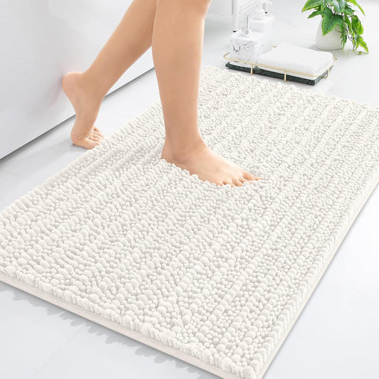 Arotive Luxury Chenille Bathroom Rug Mat, Extra Soft Thick Absorbent Shaggy Bath Rugs, Non-Slip Machine Wash Dry, Plush Bath Mats for Bathroom, Shower and Tub, 30x20, Ivory