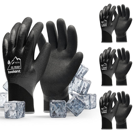 Waterproof Gloves Bulk Pack for Men and Women, 3 Pairs, Freezer Gloves with Grip, Double Nitrile Dipped for Extreme Oil Repellent, for Construction, Mechanics, Mining, Plumbing, Black, X-Large