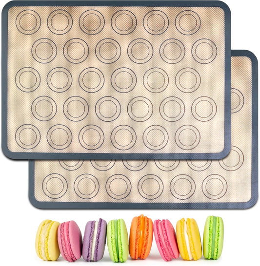 HOOMIL Macaron Silicone Baking Mats 2-Pack, 16.5" x 11.6" Half Sheet Size Macaron Silicone Mat, Non-Stick, Reusable, Food Safe Baking Mats - Brown+Gray