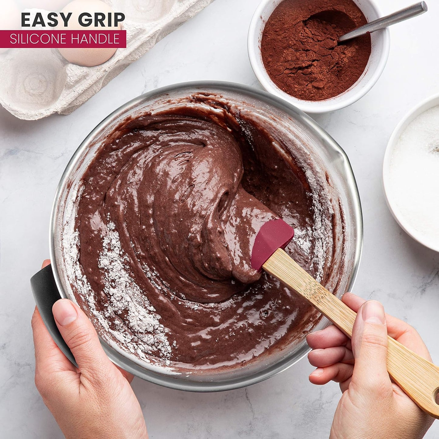 AVACRAFT 18/10 Stainless Steel Mixing Bowls with Lids, non slip silicone base bowls with Handle, Mixing Bowl Set with Pour Spouts & Measurement Marks, Home Essentials Cooking Bowls, (Black)