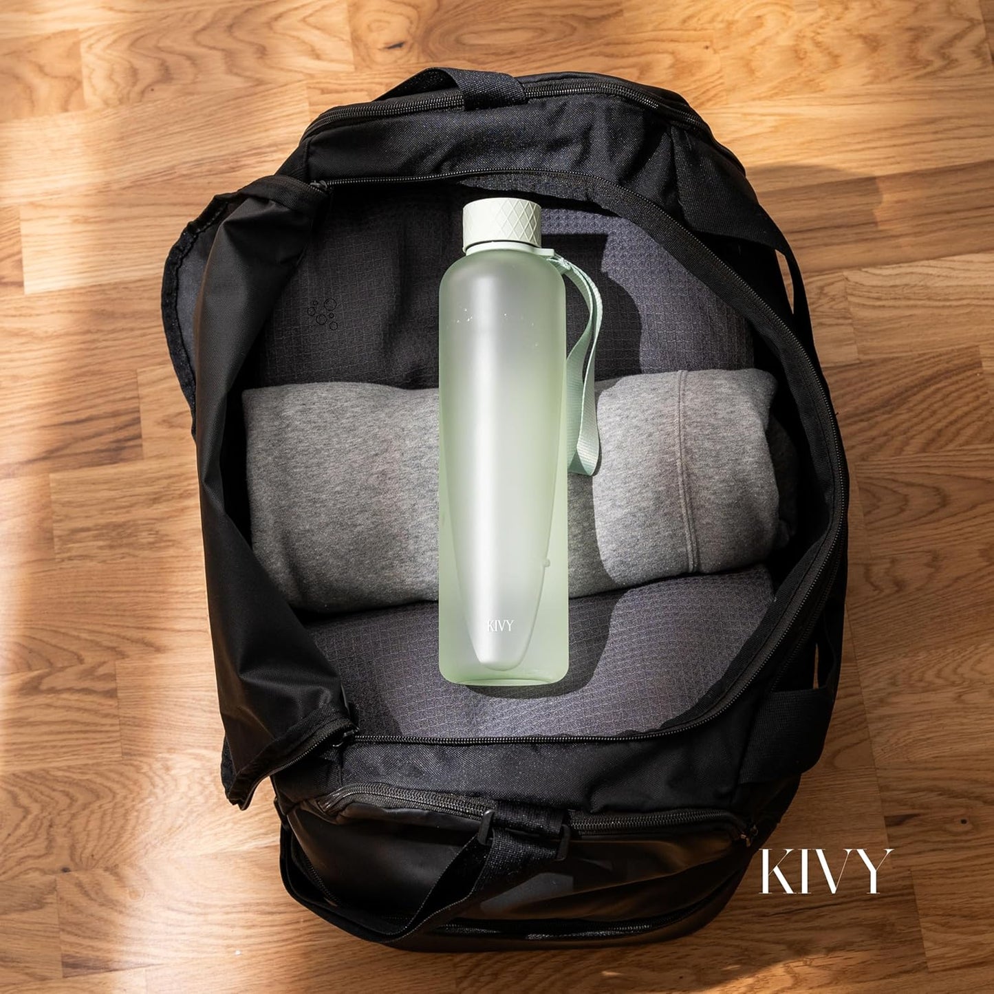 KIVY Slim Water Bottle 32oz [Lightweight & Shatterproof] Fits Backpack & Cupholder for Travel, Sports, School, Gym - Sage green water bottle no straw - Gym water bottle screw top - Dishwasher Safe
