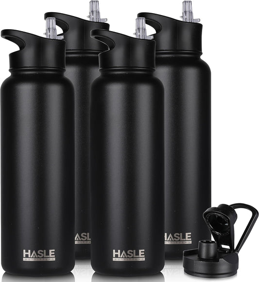 HASLE OUTFITTERS 40oz Stainless Steel Water Bottle, Vacuum Insulated Double Walled Leak Proof Sports Water Bottle with 2 Lids (Straw and Spout Lid) Thermo Mug Keep Cold and Hot(Black,4)