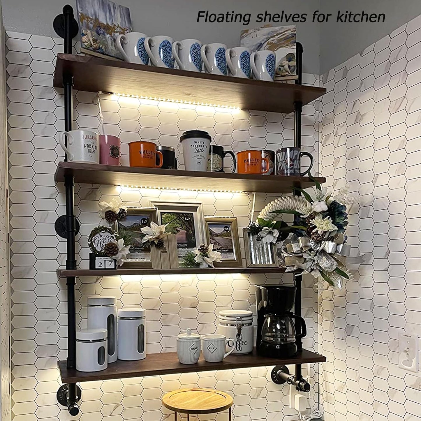 Floating Shelves for Wall,Solid Wood Shelves Industrial Pipe Shelving 36inch for Wall Decor,Kitchen,Living Room