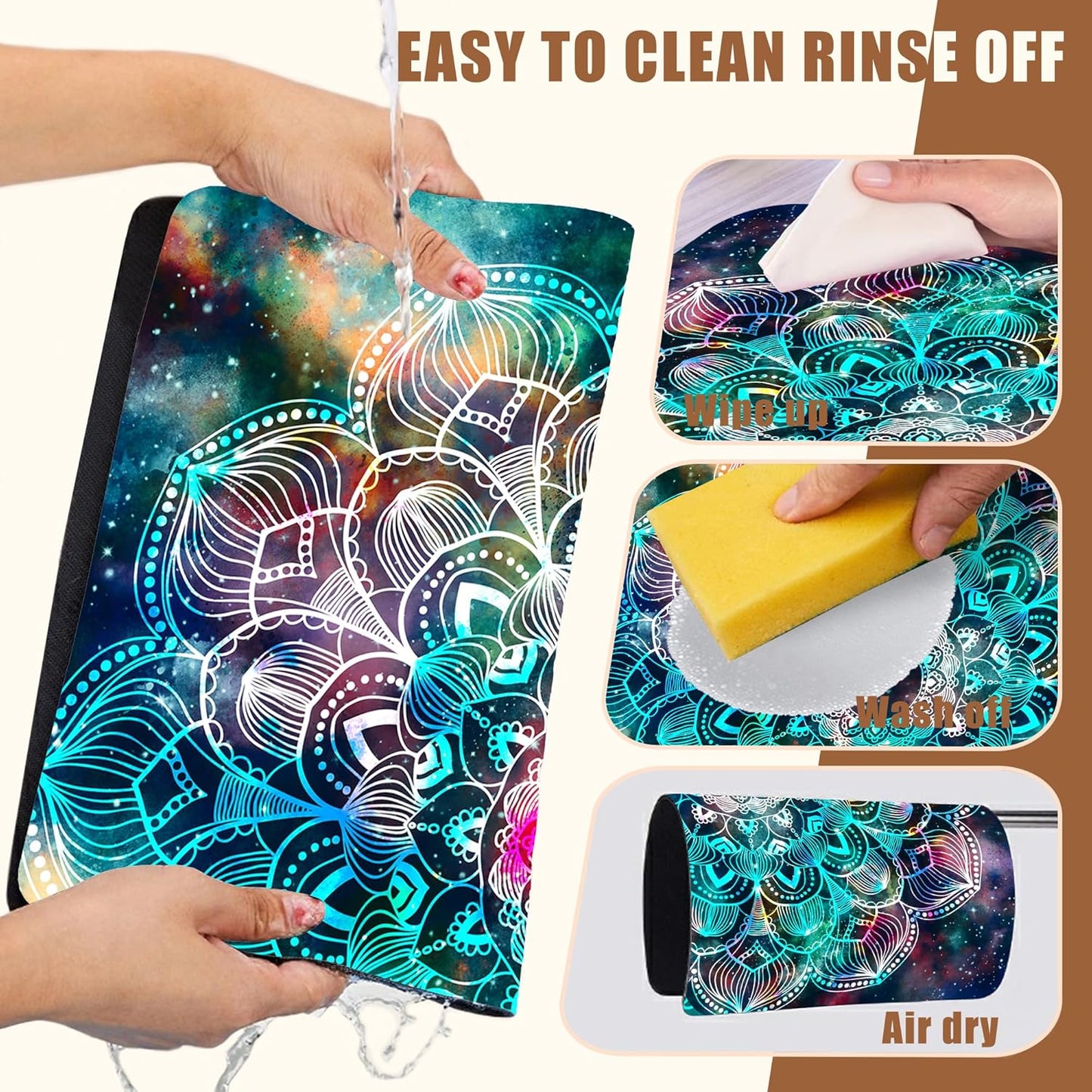 Abstract Mandala Galaxy Star Dish Drying Mat for Kitchen Counter Coffee Bar Mat Hide Stain Absorbent Rubber Backed Coffee Maker Espresso Machine Accessories 11.8 x 19.7 Inch