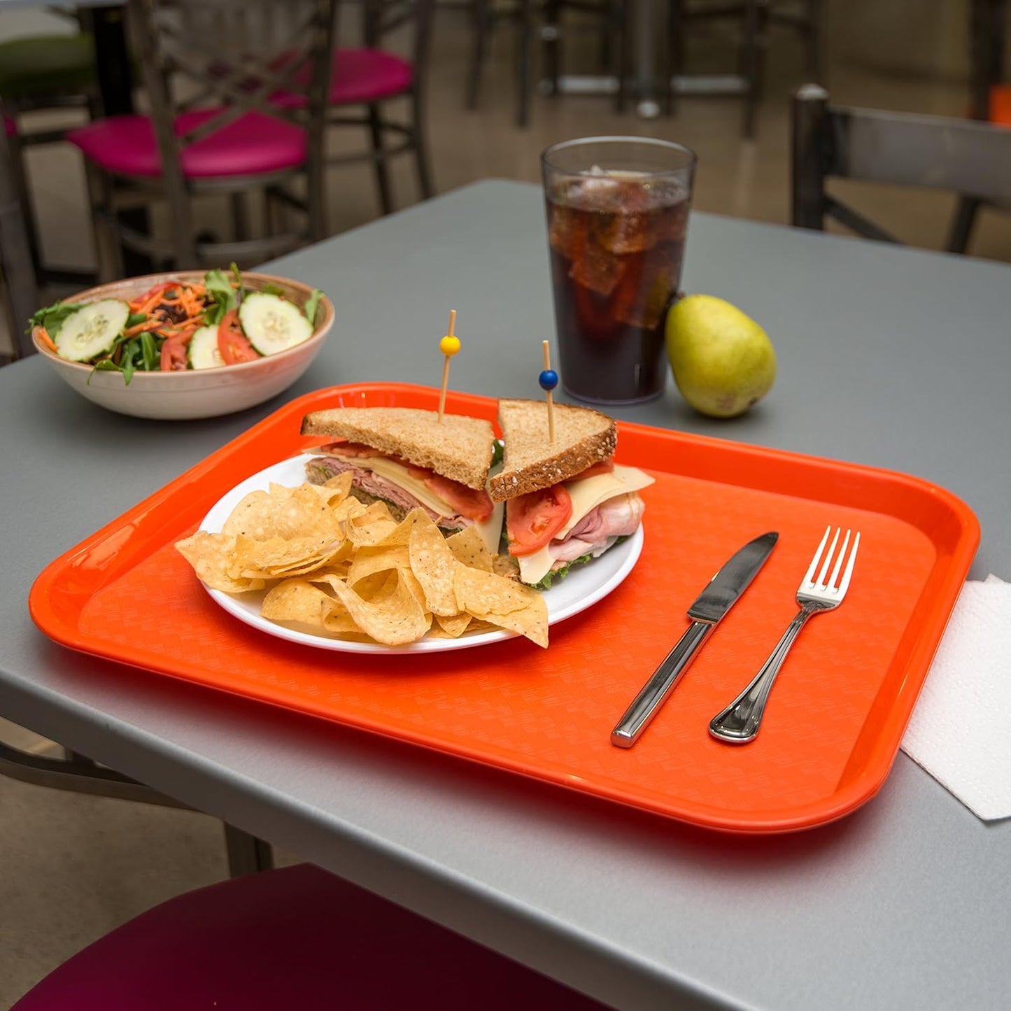 CFS CT141824 Café Standard Cafeteria / Fast Food Tray, 14" x 18", Orange (Pack of 2)