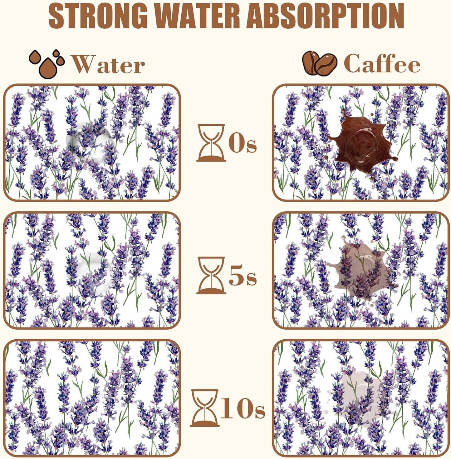 Dish Drying Mat Lavender Flowers Coffee Bar Mat for Countertop Absorbent Rubber Backed Hide Stain Dish Drainer Rack Pad Espresso Machine Cafe Table Dining Room Decoration 11.8 x 19.7 Inch