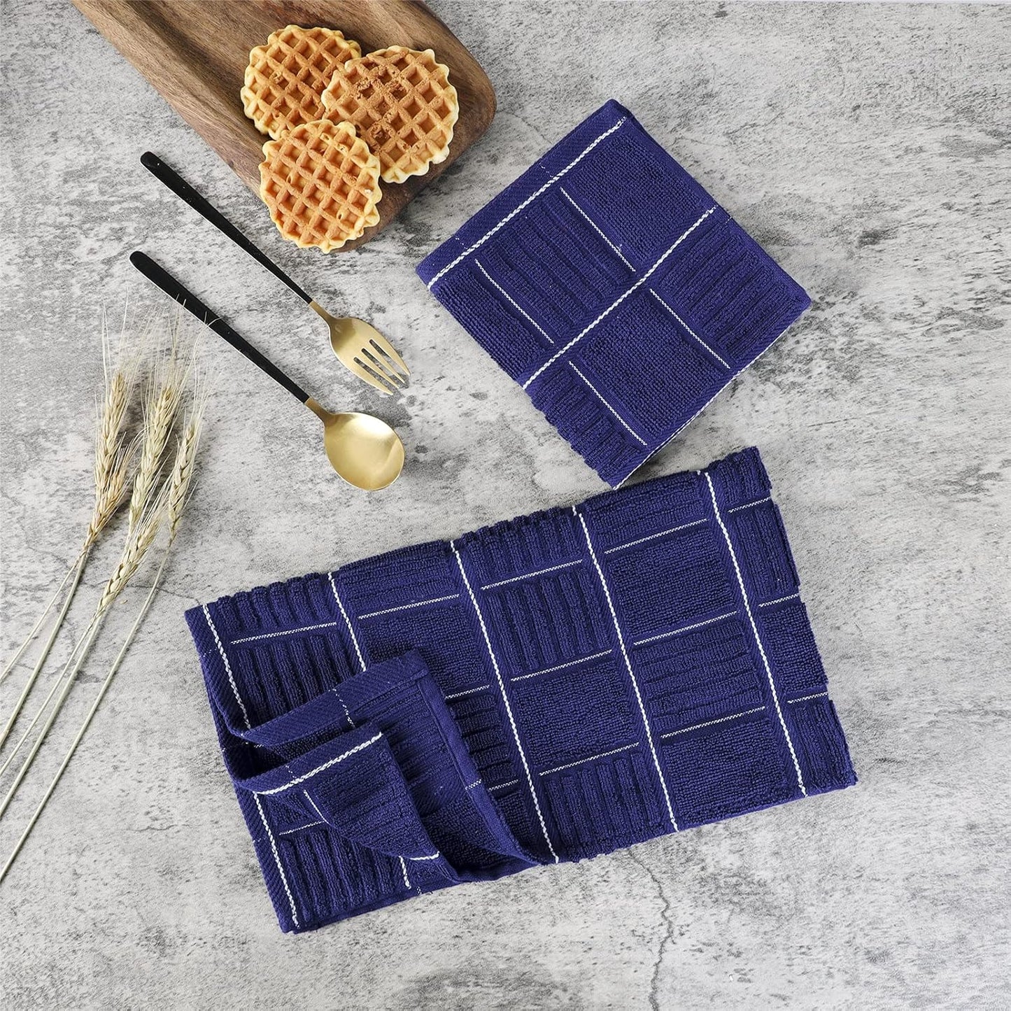 Glynniss Kitchen Towels and Dishcloths Set, Four Dish Towels 16x26 Inches, Four Absorbent Dish Cloths for Washing Dishes 12x12 Inches, Cleaning and Drying for Everyday Use Pack of 8 (Blue)