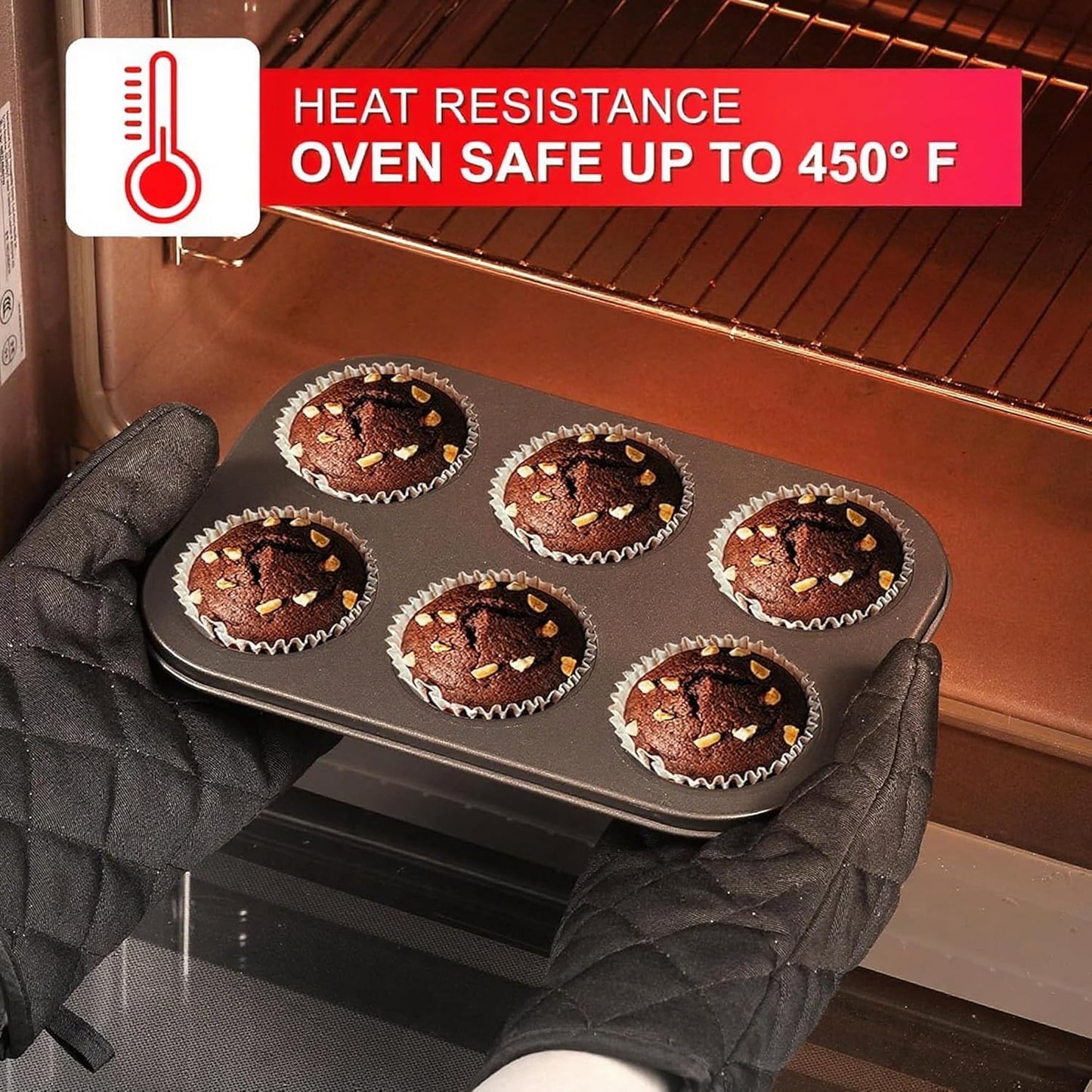 12PCS Nonstick Baking Pans Set - Stackable Bakeware Sets with Wider Grip, Carbon Steel Baking Set Including Cookie Sheets for Baking, Muffin Pan, Loaf Pan, Cake pan, Roasting Pan, Oven Mitts