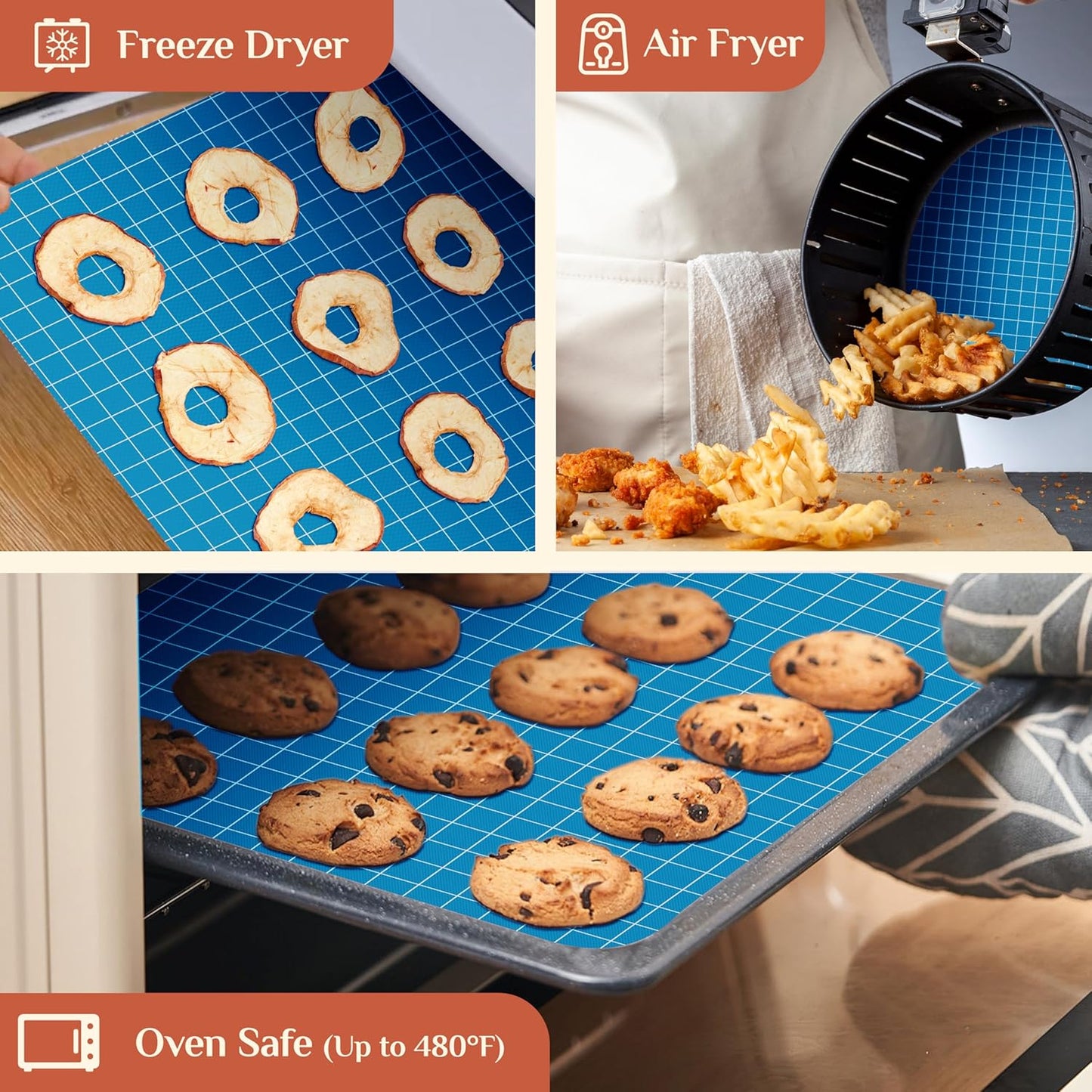Silicone Baking Mat, 16 IN x 6 FT Free Cutting Baking Sheet, Non-Stick Reusable Dough & Pastry Mat, Non-Slip Silicone Mat Roll for Air Fryer Liner, Freeze Dryer, Oven Baking Pan, Kitchen Counter