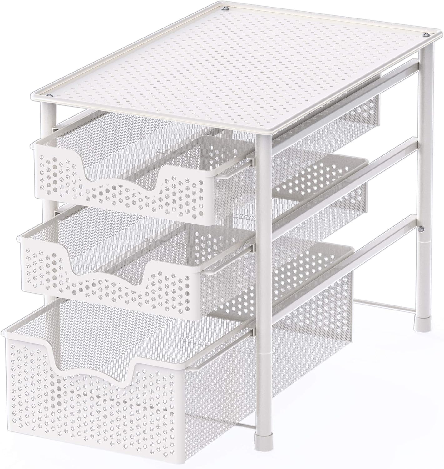 Simple Houseware 3 Tier White Alloy Steel Sliding Basket Organizer Drawer Cabinet