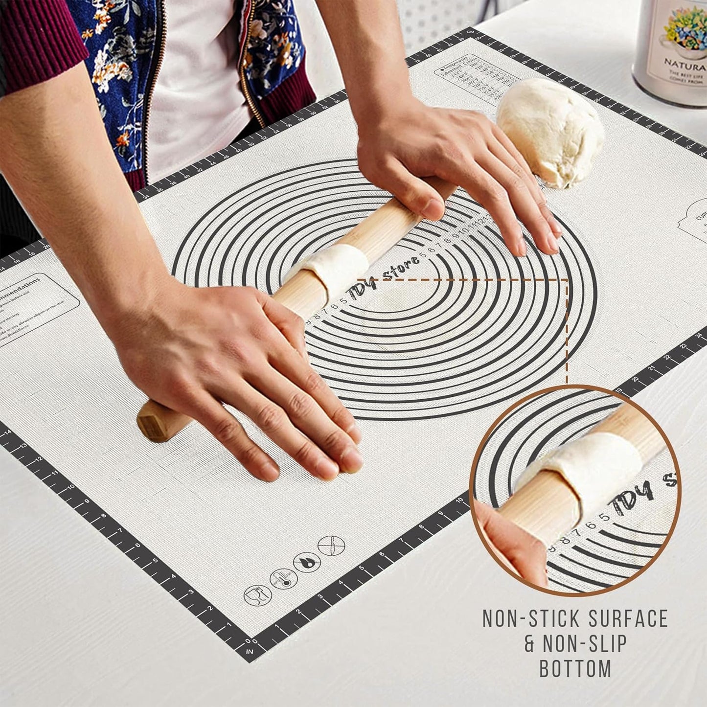 36 * 24 inches Black, Non-Slip Silicone Baking Sheets - Baking Mat with 0.7mm Thickness - Non-Stick Pastry & Cookie Mat for Kitchen Counter for Rolling Out Dough with Measurements.