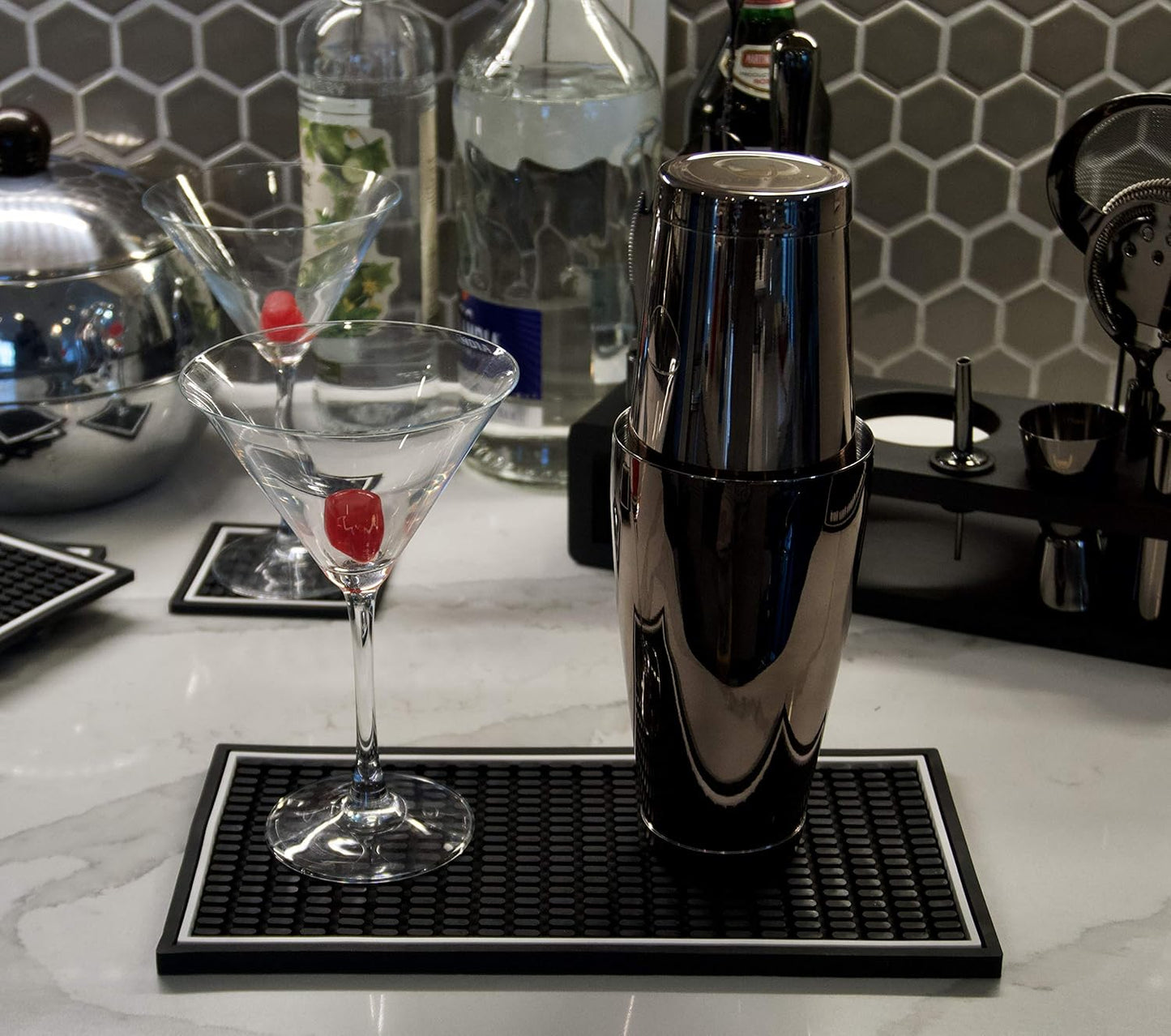 Highball & Chaser Bar Mat 12in x 6in. 1cm Thick Durable and Stylish Bar Mat for Spills, Service Mat for Coffee, Bars, Restaurants CounterTop Dish Drying Mat, Glass Drying Mat (1 pack)