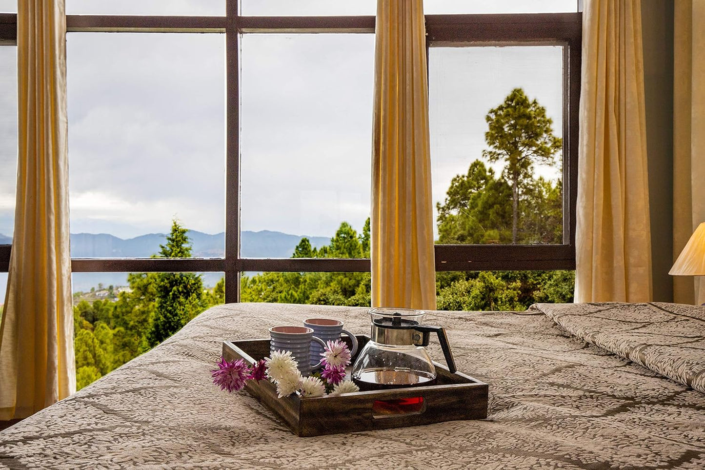 GoCraft Handmade Classic Wooden Tray – Large 16.5" Mango Wood Serving Tray with Handles – Elegant Kitchen & Dining Accessory – Ideal for Breakfast in Bed, Coffee, Tea