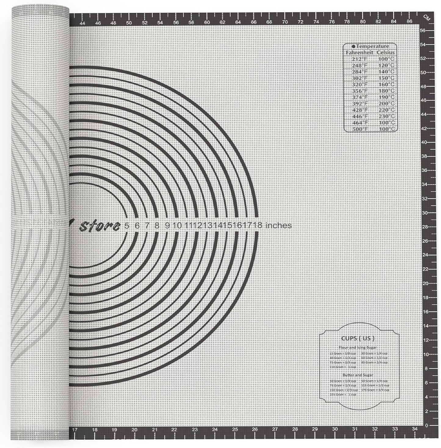 36 * 24 inches Black, Non-Slip Silicone Baking Sheets - Baking Mat with 0.7mm Thickness - Non-Stick Pastry & Cookie Mat for Kitchen Counter for Rolling Out Dough with Measurements.