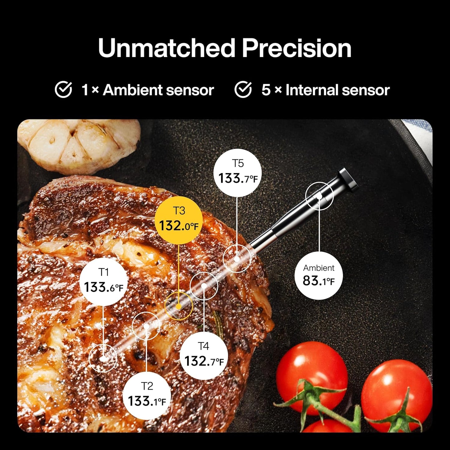 Sync One Smart Wireless Meat Thermometer: Standalone Base with LCD Display, Unlimited WiFi & Bluetooth Range, Enhanced Signal Stability for BBQ, Grill, Oven, and Smoker
