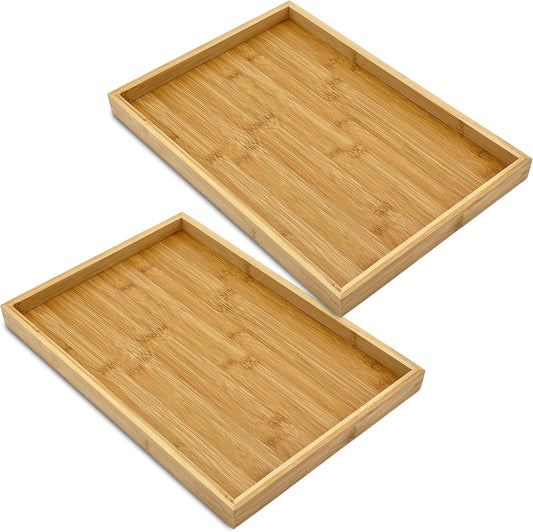 Bam & Boo (2-Pack) Natural Bamboo Rectangle Serving & Vanity Tray - for Kitchen, Bathroom, Countertop, Coffee Table (15.75" x 11" x 1.2")