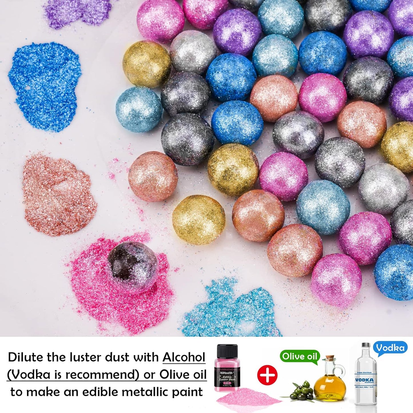 NiHome Edible Food-Grade Glitter Powder Glimmer Luster Dust Metallic Fancy Food Decorating Sprinkle Glimmery Dust for Drink Wine Beverage Cake Bakery Vegan Allergen-Free (Pink, 0.35oz/10g)