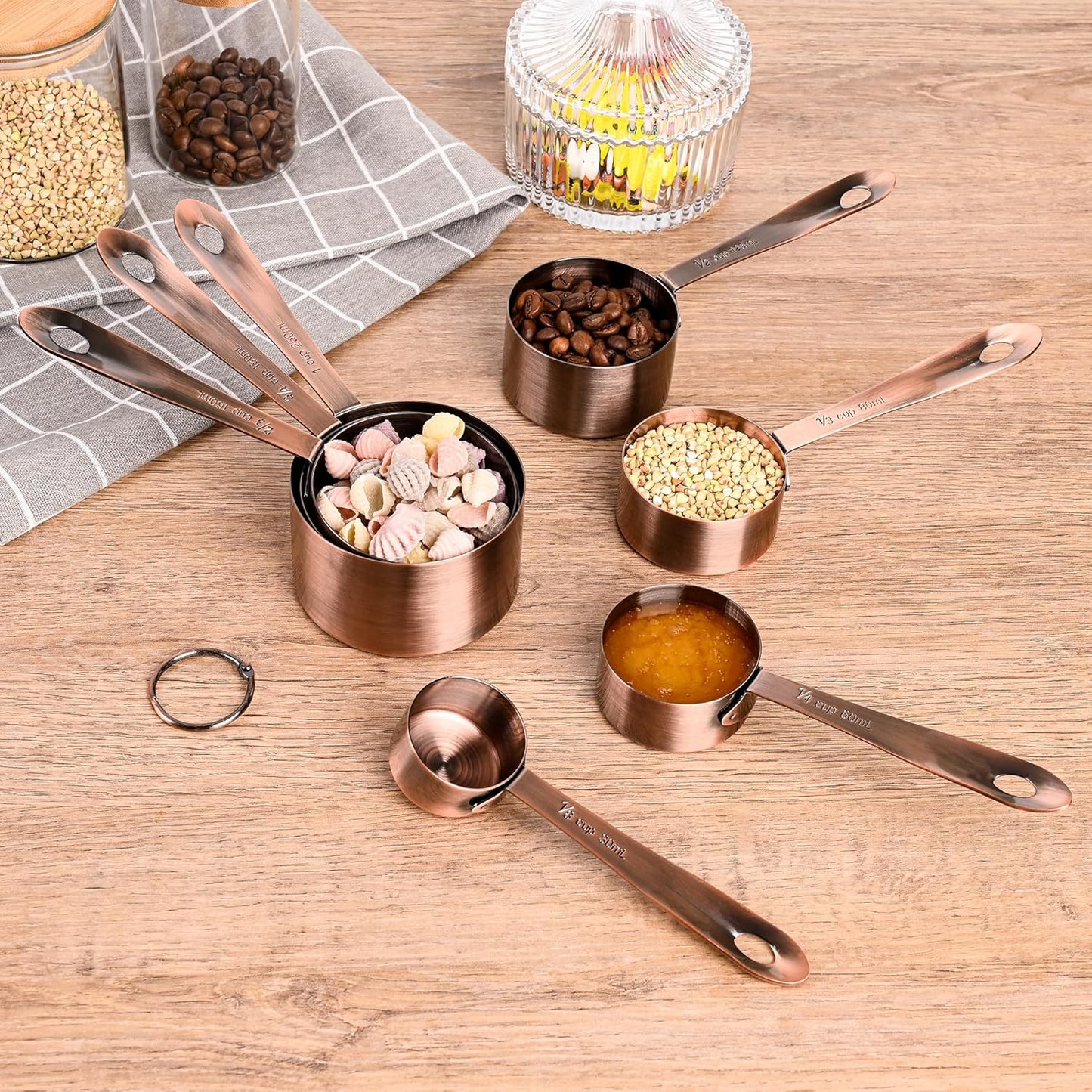 Measuring Cups and Spoons Set, Copper Measuring Cups and Spoons Set 17, Stainless Steel Measuring Cups and Spoons set, Metal 7 Measuring Cups and 9 Measuring Spoons with 1 Leveler for Kitchen