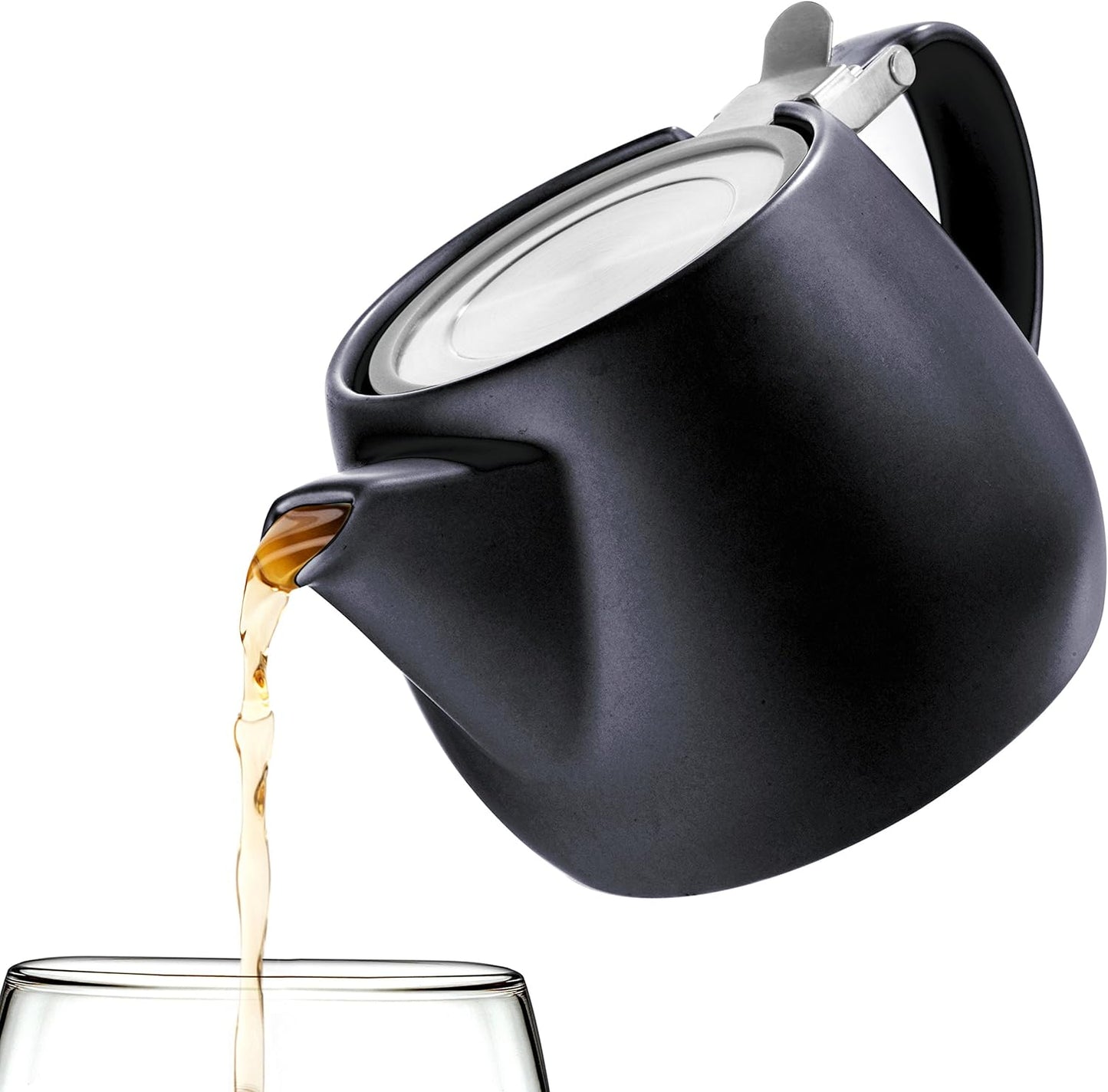 Tealyra - Pluto Porcelain Small Teapot Black - 18.2-ounce (1-2 cups) - Matte Finish - Stainless Steel Lid and Extra-Fine Infuser To Brew Loose Leaf Tea - 540ml