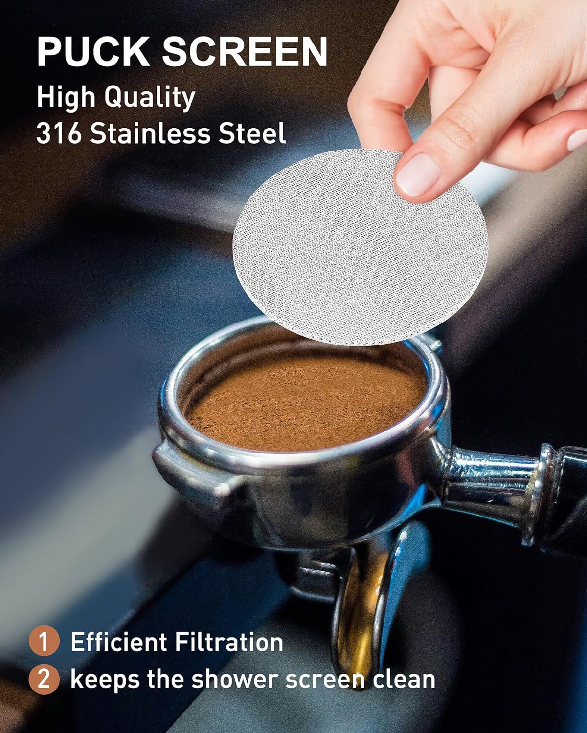 54mm Coffee Dosing Funnel, Hands-Free Aluminum Dosing Ring & 53.5mm Stainless Steel Puck Screen, Espresso Accessories suitable for 54mm Breville Barista Portafilters, with Grinding Trigger