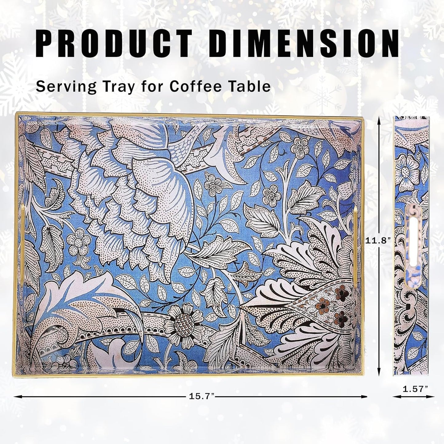 Rectangle Serving Tray with Handles, Coffee Table Tray for Ottoman, Living Room, Outdoor Tray for Patio Entertaining, Serving Breakfast Kitchen Platter, Windrush